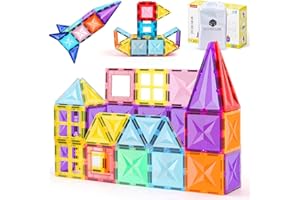 ECHOCUBE Magnetyczne klocki budowlane, 60 PCS Magneticzne płytki budowlane Zestaw dla dzieci, edukacyjny magnes budowlany Zabawki Bożonarodzeniowy prezent dla 3+ lat starych chłopców i dziewczyn