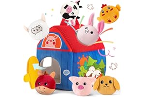SAIMAND Baby Toys 6-12 Months - Surprise Barn with Plush Farm Animals, Rattle, Crinkle Paper & Mirror, Busy Montessori Sensory Toys for Toddlers 1-3 Years Old - Gifts for Babies