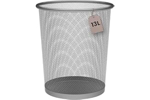 Corbeille à papier métallique 13 litres argent - Poubelle de bureau grise - Poubelle de recyclage - Poubelle de cuisine - Poubelle de salle de bain - Organisateur de bureau - 26,5 x 28 cm