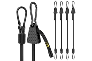 RUGTOL Adjustable Bungee Cords, 100cm Heavy Duty Bungee Cord with Carabiner Clips Outdoor, Easy Adjust Length Black Elastic Tie Downs Ropes with Hooks On Both Ends for Bike Rack, Tarpaulin, Garden, 4 Pack