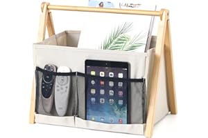 Neateam Revistero moderno para revistas, plegable, con mango de bambú, para oficina, hogar y salón, color blanco