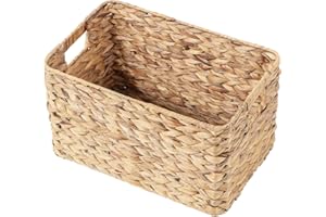 Wickerfield Water Hyacinth Storage Basket with Cut out Handles Shelve Basket Bathroom Storage Wardrobe Nursery Room Gift Hamper (Large)