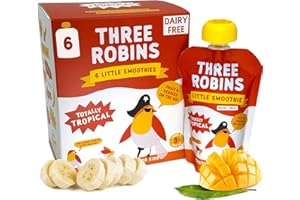 Three Robins Totally Tropical Little Smoothies - Real Fruit and Veggies, No Added Sugar, School Lunchbox Friendly, On the Go Snacking for Kids, Dairy Free, Healthy (6 x 100g)