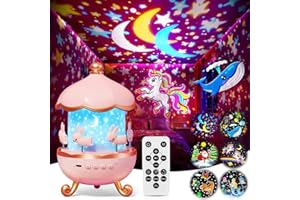 One Fire Veilleuse Enfant Projecteur Ciel Étoile – 15 Thèmes, 15 Musiques, Rotation 360°, Telecomande, Veilleuse Éducative Anti-Pleurs avec Timer & Batterie 1200mAh Jouets d'éveil et 1er âge
