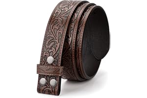 LEACOOLKEY Western Cintura da uomo senza fibbia, larghezza 3,8 cm, con motivo floreale, in pelle goffrata