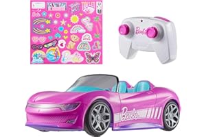 Hot Wheels Barbie - Cabrio RC, auto rosa telecomandata con sticker adesivi inclusi, posti per due bambole e bagagliaio apribile, giocattolo per bambini, 4+ anni, JBH05