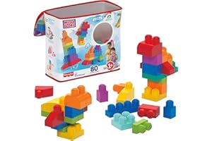 MEGA BRANDS MEGA Bloks-Big Building Bag Sacca Ecologica, 80 Pezzi, Blocchi da Costruzione, Giocattolo per Bambini 1+ Anni, Colore Blu, DCH63