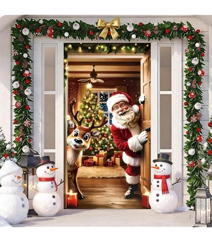 Weihnachtstürverkleidung 200x90 Cm – Festliche Deko Für Haustür, Mit Seil, Aus Polyester, Für Indoor & Outdoor