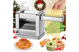 FOHERE Elektrische Nudelmaschine, Nudelhersteller mit einstellbarer Dicke für Spaghetti Fettuccine Lasagne Teigtaschen, 7-Stufen Einstellung, Lebensmittelechtes Edelstahl(Silber)