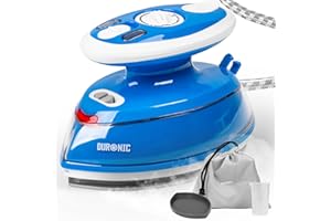 Duronic SI3 BE Mini Ferro da Stiro, Ferro da viaggio a vapore 400W, Serbatoio 35ml, Steamer portatile con base d’appoggio e borsello da viaggio, Per lavori di cucito, quilting, Blu