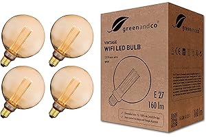greenandco 4x Lampadina Vintage LED Smart WiFi | E27 G125 | 3,8W 160lm | 1800K | 320° | 230V | nessun sfarfallio | dimmerabile | Compatibile con Alexa e Google Assistant