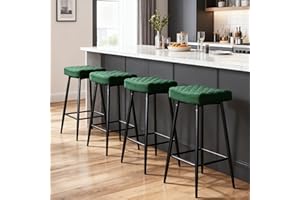 AINPECCA Bar Stools Set of 4 Velvet Green Barstools with Black Metal Legs Kitchen Island Stools, High Bar Chairs for Island Counter, Pub, Bistro