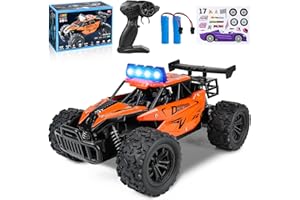 Joellfuner Voiture Ttélécommandée Tout Terrain, 1:16 2.4GHz Voiture Rc avec Lumière LED Quadrichromique, 2WD 20KM/H Buggy RC avec Vitesses Hautes et Basses, Cadeau pour Enfants Plus de 3 Ans (Orange)