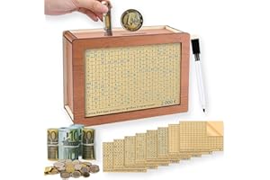 WAYBWZDQ Spardose aus Holz,Sparbox,Sparbox mit Zahlen Ankreuzen,Sparbox with Ziel,Spardose mit zähler Zum Ankreuzen,Sparschwein mit Sparziel, Spardose €500 €1,000 €3,000 €5,000€10000 (A)