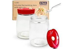 volila Bocal Fermentation – Bocaux en Verre de 1,4L avec Sas – Paquet de 2 Bocal en Verre avec Couvercle Fermentation avec Évent à 1 Voie pour Kimchi, de Kombucha, & Levain