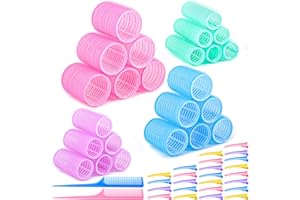 ‎SELIZO 50 Stücke Lockenwickler locken Set,Selizo 24 Stücke Hitzefreie Jumbo Groß Kleine Lockenwickler Selbsthaftend Hair Rollers 48 mm 40mm 30mm 20mm mit 24 Stücke Kamm für lange mittlere kleine Haar bunt