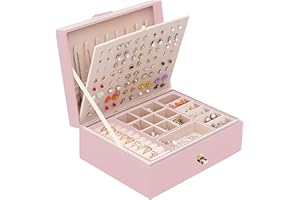 kieyeeno Scatola per Gioielli Donna Ragazze Portagioie Scatole, Grande a 3 Strati in Pelle Organizzatore di Gioielli da Gioielli Pelle PU Custodia per Anelli Orecchini Bracciali Collane(Rosa)