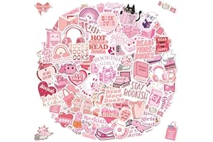 Tixlux 120PCS Autocollants Livres pour Kindle, Stickers Bookish, Décalques Amusants Étanches Vinyle pour Amateur de Livre Adulte Femme Gourde PC Sac Cadeau -Rose Littéraire