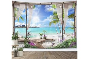LB Plage Tapisserie Murale 235x180cm- Decoration Chambre Turquoise Tropical Mer Été Nature Paysage- Tenture Murale Toile de Fond pour Maison Salon Jardin Parti