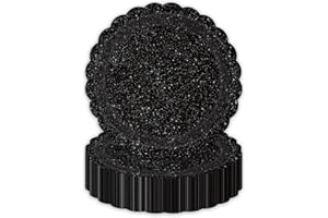 AHPYEUHK Noires Lot de 50 assiettes en carton noires de 17,8 cm pour décoration de fête, décoration de table pour fête effrayante, jardin