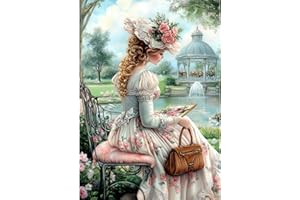 NEWENMO 5D Signora Elegante Diamond Painting Set Adulti,Fiori da Giardino Pittura Diamante Kit Completo,Retro Diamond Art Kits,DIY Diamant Painting,per Decorazione Domestica,Regalo di Casa,30x40cm