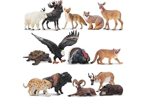 toymany 14PCS Mini North American Forest Animal Figurines, Realistic Jungle Animal Set, Educational Toy Easter Egg Cake Toppers Christmas Birthday Gift Party Favor for Kids Toddlers