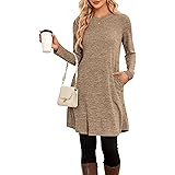NARRAME Pullover-Kleider für Damen, Winter, langärmelig, Kausale Knöpfe, seitliches Tunika-Pullover-Kleid mit Taschen