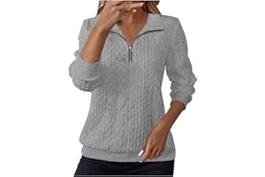 Nuoke Jumpers for Women UK Cable Knit Sweaters Lapel Half Zip Pullover Ladies Thermal Sweatshirt Long Sleeve Winter Autumn Warm Tops