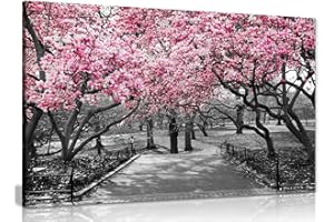 Panther Print, Canvas Wall Art, Pictures for Living Room and Bedroom, Black & White, Pink Blossoms Framed Prints for Walls, Print for Special Occasions (18x12 Inch)