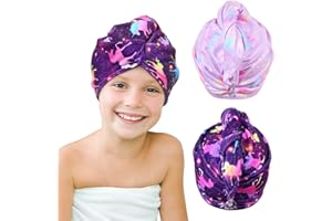Beinou Serviette Microfibre Cheveux 2 Pièces Serviette Cheveux Séchage Rapide Super Absorbante avec Bouton de Design pour Femmes