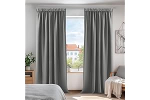Deconovo Super Soft Thermal Insulated Pencil Pleat Curtains Blackout Curtains for Kitchen 90 x 90 Dark Grey 2 Panels