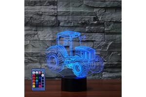 HPBN8 LTD Lampa traktorowa 3D, USB, pilot zdalnego sterowania, 7/16 kolorów, niesamowita iluzja optyczna, 3D, lampa LED, kształt dla dzieci, do sypialni, lampka nocna
