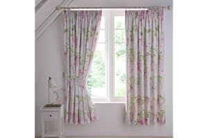 Dreams & Drapes - Wisteria Pink Floral Curtains W66 x L72 (168 x 183cm) - Botanical Pencil Pleated Drapes - Baby Pink Flower Spring Curtains in Blush