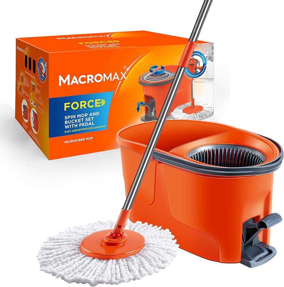 Macromax Force Pedallı Otomatik Temizlik Seti, Döner Mekanizmalı 360 Başlıklı Mikrofiber Paspas