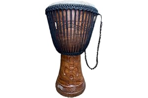 AFRICAN MUSICAL INSTRUMENTS AMI 13-Inch Authentic Professional Djembe Drum with Beautiful Hand Carvings - Comes With 3 Free Instruments Worth £35