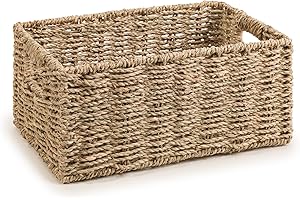 Woodluv Storage Baskets for Shelves, Woven Seagrass Hamper Gift Basket Bathroom, Bedroom, Storage Organiser Toys Shelf Basket, Small
