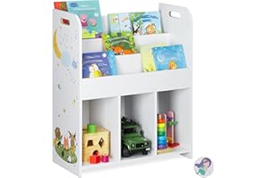Relaxdays Estantería Infantil, Mueble Juguetes y Libros, Juguetero Niñas, Diseño Animales, 75x62x29 cm, Blanco