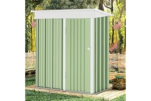 Amopatio Metal Garden Shed 5 x 3 ft, Outdoor Storage Sheds, Waterproof Garden Storage Shed with Lockable Door for Bike, Garbage Can, Tool, Lawn Mower, Green