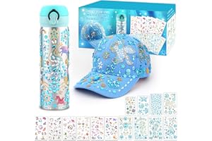 NAVDRIVL Weihnachten Geschenke für Mädchen DIY Trinkflasche Baseballkappe, Geburtstag Geschenk 4 5 6 7 8 9 10 Jahre Bastelset Kinder, Schule Wasserflaschen Hut Selbst Gestalten mit Edelstein Einhorn Aufklebern