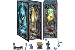 Fsolis DIY Book Nook, Casa delle bambole in miniatura con mobili in legno e luce LED, kit di inserimento libreria Book Nook, kit modello Book Nook per la costruzione di adulti(The Gate of Wonderland)