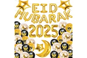 AXERHK 43 PCS Eid Decorations for Home,Eid Mubarak Ramadan Celebration Decoration,Digital Balloon Latex Balloons Eid Hanging Banner Star Moon Foil Balloon for Mubarak Decor Party
