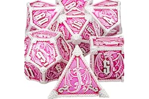 ARUOHHA Lot de 7 dés DND Donjons et Dragons avec coffret cadeau, dés polyédriques D&D en métal à 6 faces pour Pathfinder Warhammer RPG Jeux de société D et D D20 D12 D10 D8 D6 D4