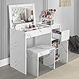 Vanity Desk with Mirror and Drawers, Makeup Dressing Table Vanity Table Writing Desk Cosmetic Bedroom Dresser Makeup Desk For Bedroom Furniture, White Marble, 81L x 40 W x 69 H cm