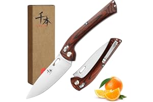 SENBON 440 Couteau Pratique à Éplucher Pliant - Tranchant pour Fruits avec Manche en Bois Coloré - Portable pour Camping, Barbecue et Extérieur