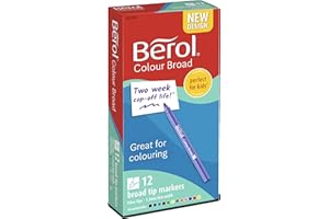 Berol Felt Tip Colouring Pens | Broad Point (1.2mm) | Assorted Colours with Washable Ink | 12 Markers