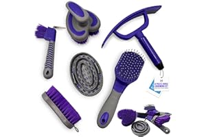 EQUI-NEAT 6pc Horse Grooming Kit Set - Complete Pony Grooming Kit Horse Set with Hoof Pick, Mane & Tail Cleaner, Body Soft Brush, Sweat Scraper, Dandy Brush, Curry Comb - Essential Equestrian Gifts