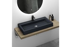 ‎MAI & MAI Mai & Mai Waschbecken Aufsatzwaschbecken Hängewaschbecken Breite: 76,5cm Waschschale Mineralguss in matt Anthrazit 1 Armaturenloch Bad Eckig Col06