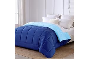 HOMEYA - Edredón de Fibra 300gr/m2 - Edredón Cama 105, Edredón Bicolor Reversible 165x220cm, Relleno Nordico 100% Poliester, Azul/Celeste