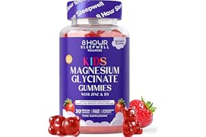 8 HOUR SLEEPWELL Kids Magnesium Glycinate Gummies – 1 Month Supply | Sugar-Free, Vegan & Chewable | 470mg Magnesium for Kids, Providing 65mg to Support Calm Mind & Focus for Children Ages 3+ | Strawberry Flavour