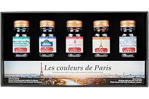 Jacques Herbin 27700T - Coffret 5 encres d'écriture - Couleurs de Paris : Vert, bleu, rouge, jaune/brun, gris - flacons 10ml